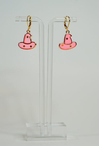Cute pink witch hat charm earrings