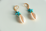 Handmade Cowrie Shell and Turquoise Magnesite Charm Earrings