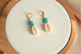 Handmade Cowrie Shell and Turquoise Magnesite Charm Earrings