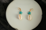 Handmade Cowrie Shell and Turquoise Magnesite Charm Earrings