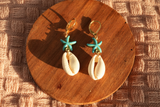 Handmade Cowrie Shell and Turquoise Magnesite Charm Earrings